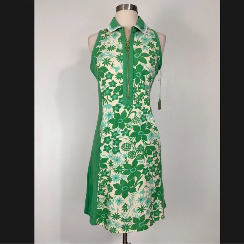 Spartina 449 Green and Cream Floral Zip Polo Dress